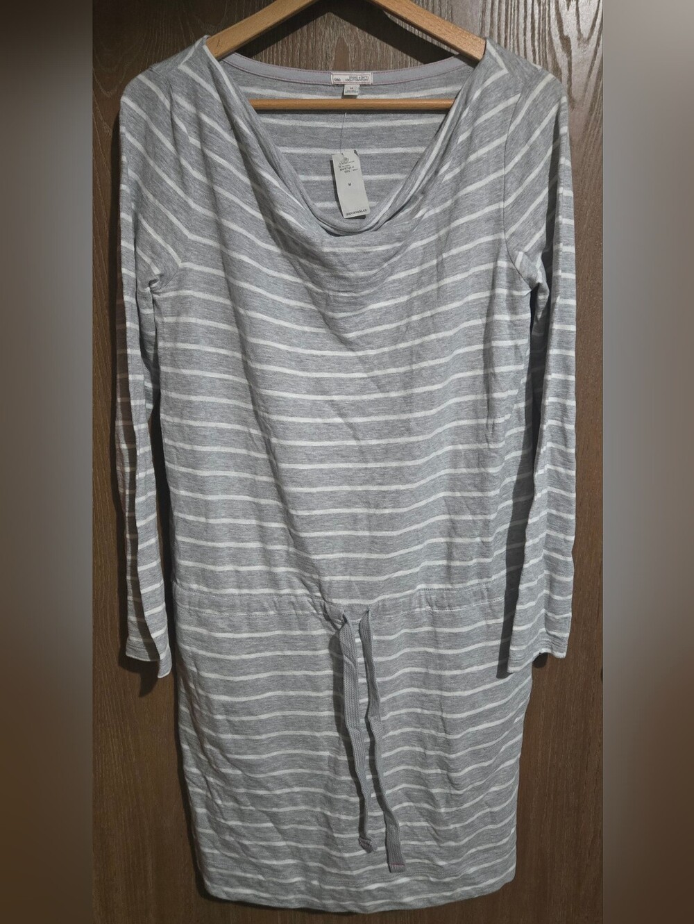 NWT - GAP Women's Gray and White Striped Long Sleeve Dress